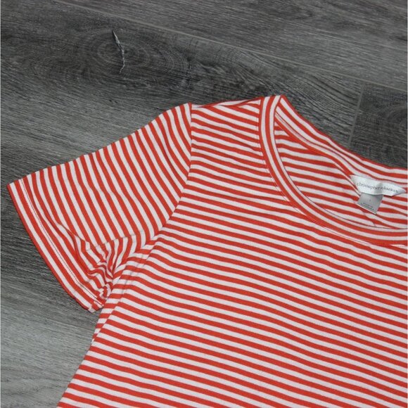 Christopher & Banks Striped, Soft, Short Sleeve Crossover Bottom Blouse-Orange-L - Picture 2 of 6
